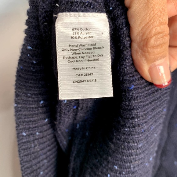 Talbots Blue Speckled Cotton Blend‎ Side Button Cable Knit Sweater Poncho L - Picture 7 of 9